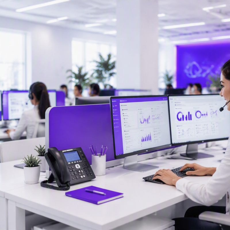 Oficina con agente de IA automatizando siete tareas telefónicas.alt