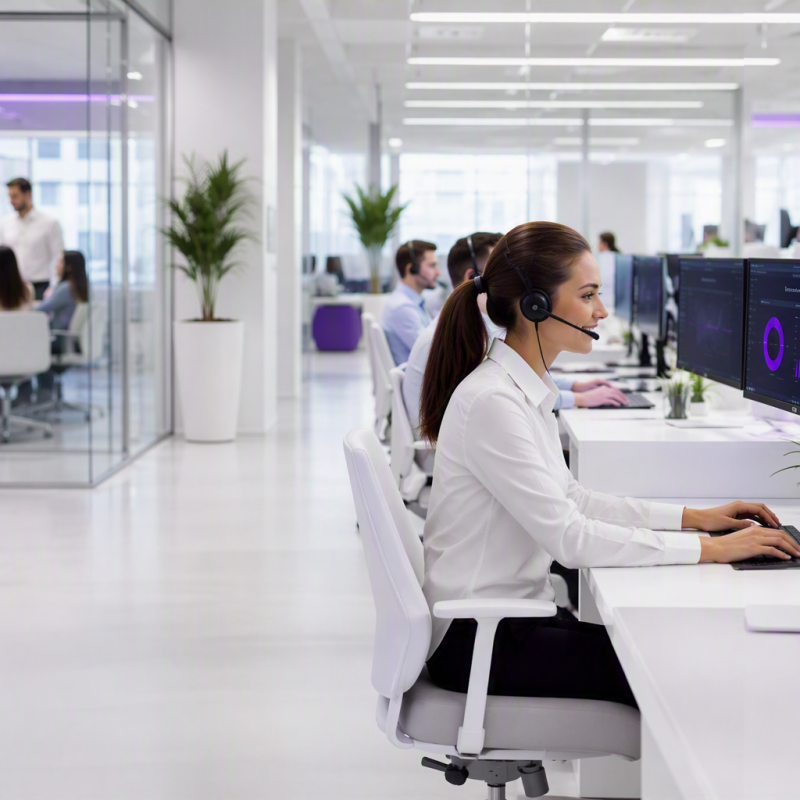Oficina con centralita virtual organizando el reparto de llamadas.alt